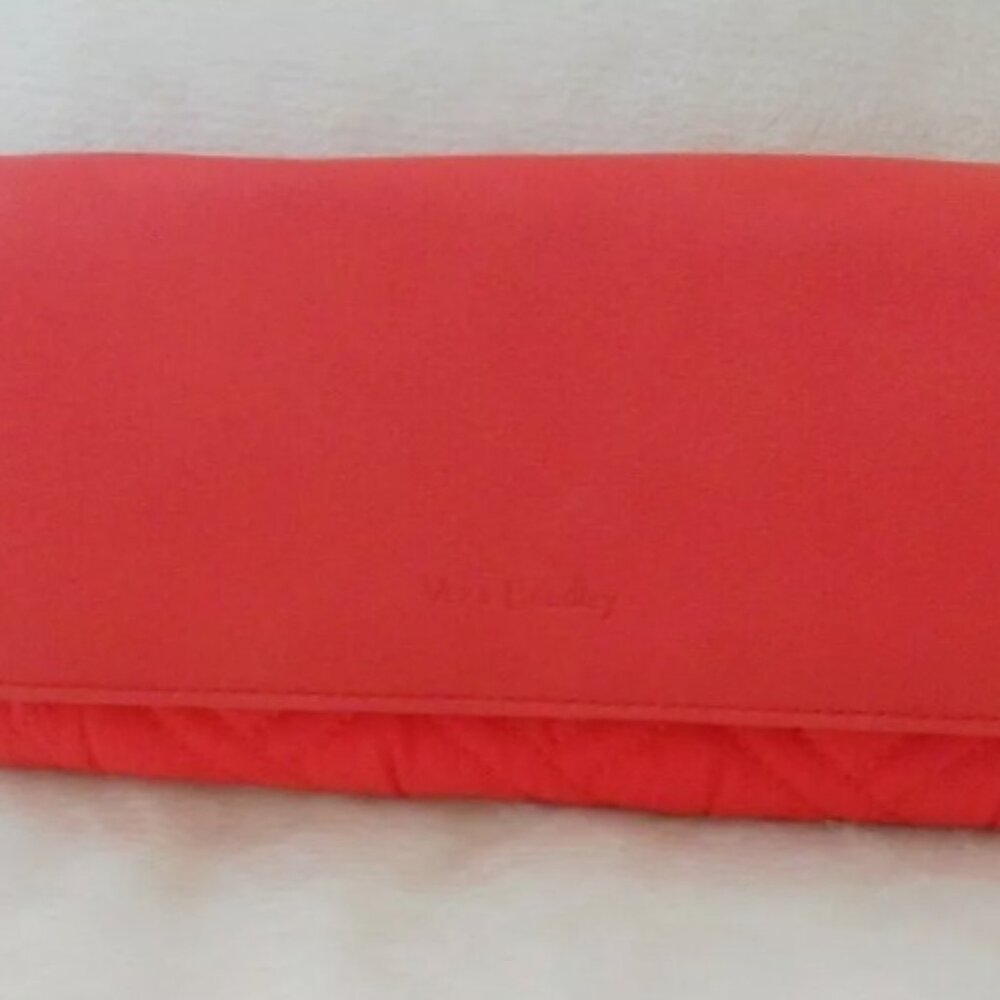RFID Vera Bradley Red Faux Leather Trim Cotton Quilted Clutch Wallet